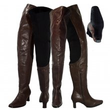 Peearge LB7060 Ladies Thigh High Boots Brown Leather