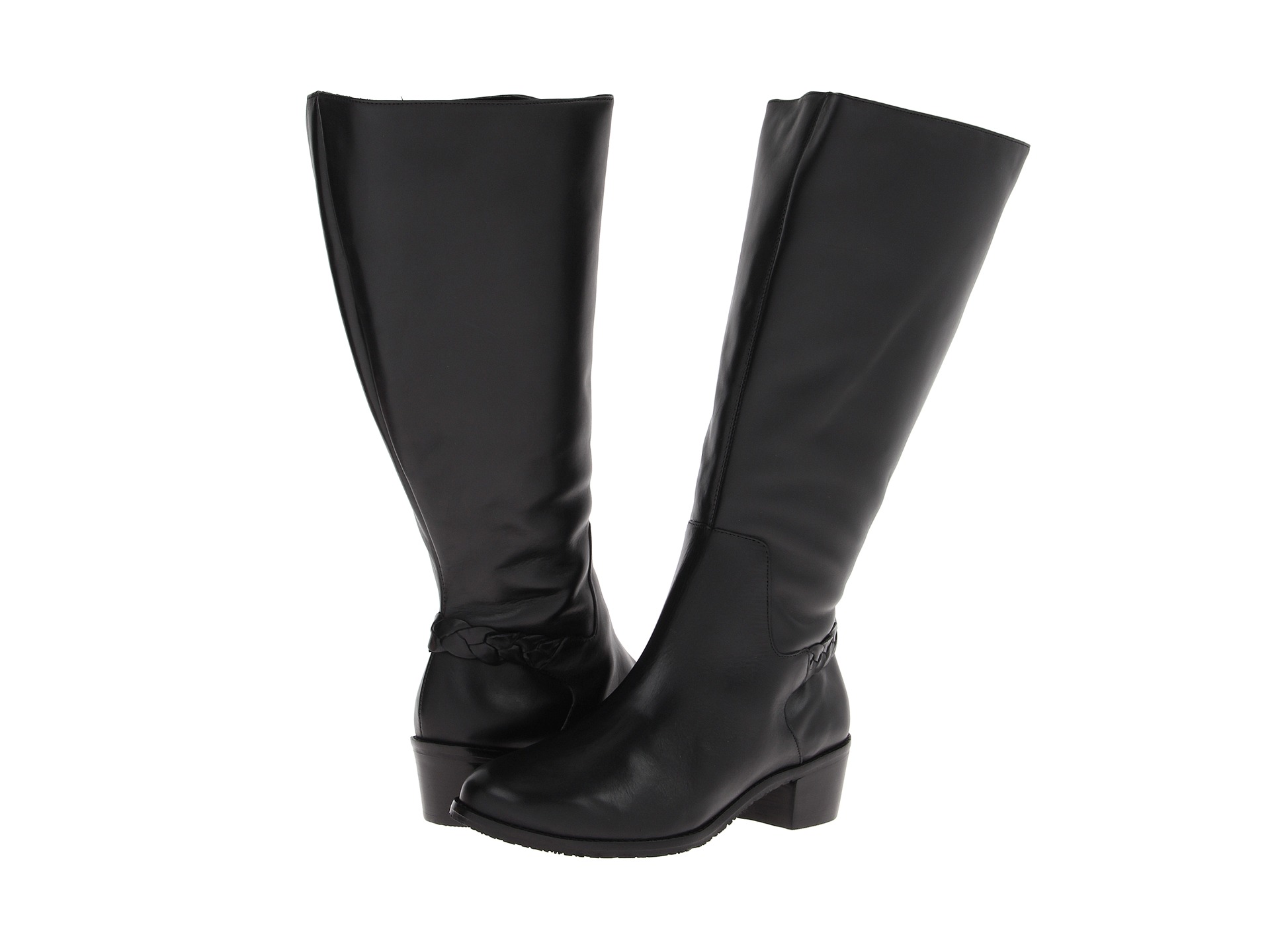 Rose Petals Women's Curly Wide Calf Leather Riding Boot Black - $125.99 ...