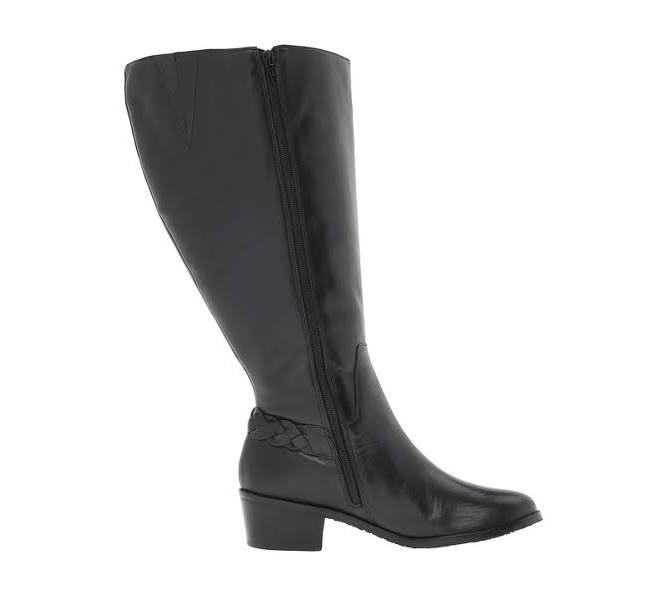 Rose Petals Curly Super Wide Calf Leather Riding Boot Black - $229.00 ...