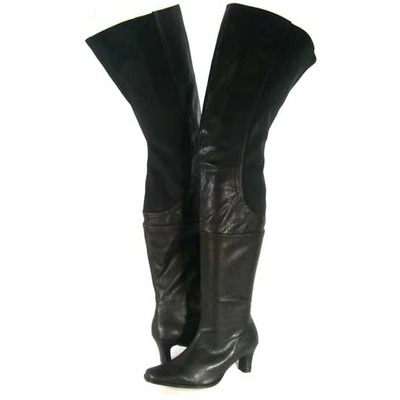 Peearge LB7060 Ladies Thigh High Boots Black Leather