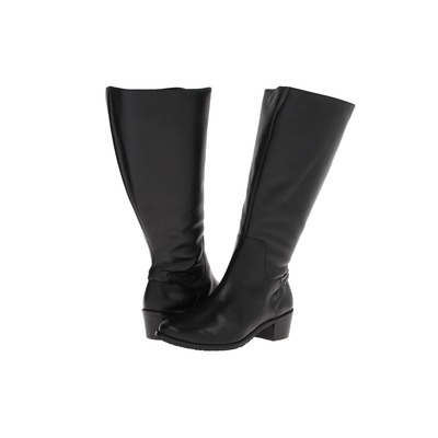 Rose Petals Women's Curly Wide Calf Leather Riding Boot Black