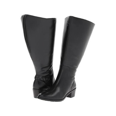 Rose Petals Curly Super Wide Calf Leather Riding Boot Black