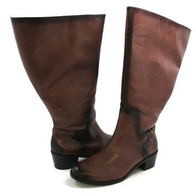 Rose Petals Curly Super Wide Calf Leather Riding Boot Tobacco